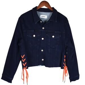 Rebel Wilson Crop Jean Jacket Side Lace Up‎ Raw Hem Plus Size 1X Denim Jacket